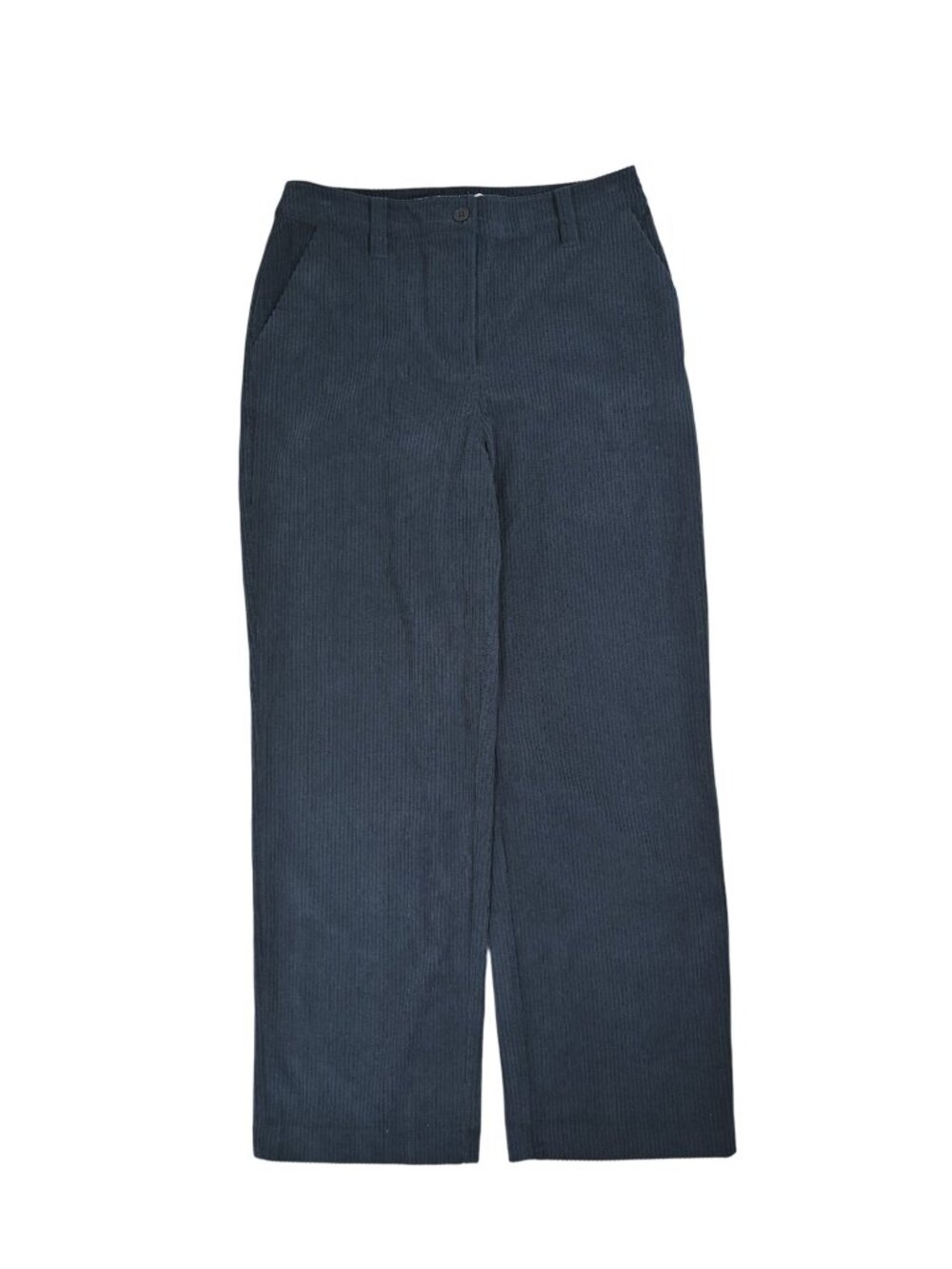 NA-KD Corduroy Mid Waist Trousers in Dark Navy